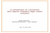 Le metodologie di valutazione dell’impatto economico degli eventi culturali Bari, 16 Aprile 2009 Guido Guerzoni Università Bocconi e Iuav Venezia.
