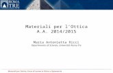 Materiali per l’Ottica A.A. 2014/2015 Maria Antonietta Ricci Dipartimento di Scienze, Università Roma Tre Materiali per l’ottica: Corso di Laurea in Ottica.