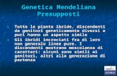 Genetica Mendeliana Presupposti 1. Tutte le piante ibride, discendenti da genitori geneticamente diversi e puri hanno un aspetto simile 2. Gli ibridi incrociati.