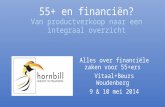 55+ en financiën? Van productverkoop naar een integraal overzicht Alles over financiële zaken voor 55+ers Vitaal+Beurs Woudenberg 9 & 10 mei 2014.