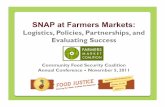 SNAP at Farmers Markets: Logistics, Policies, Partners, and Evaluating Success