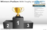 Winners podium with trophy and medal powerpoint presentation templates.