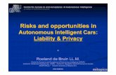 Risks & opportunities in autonomous intelligent cars   liability & privacy - roeland de bruin