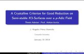 A Crystalline Criterion for Good Reduction on Semi-stable $K3$-Surfaces over a $p$-Adic Field