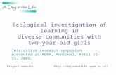 Ecological investigation of learning in diverse communities with two- year-old girls Interactive research symposium presented at AERA, Montreal, April.