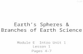 Earth’s Spheres & Branches of Earth Science Module E Intro Unit 1 Lesson 1 Pages 4-7.