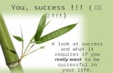 You, success !!! ( 你能行 !!! ) A look at success and what it requires if you really want to be successful in your life.
