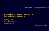 Linguistic Structure as a Relational Network Sydney Lamb Rice University lamb@rice.edu National Taiwan University 9 November 2010.
