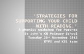 A phonics workshop for Parents St John’s CE Primary School Tuesday 20 th November 2012 EYFS and KS1 team.