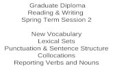 Graduate Diploma Reading & Writing Spring Term Session 2 New Vocabulary Lexical Sets Punctuation & Sentence Structure Collocations Reporting Verbs and.