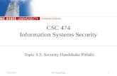 Computer Science CSC 474Dr. Peng Ning1 CSC 474 Information Systems Security Topic 3.3: Security Handshake Pitfalls.
