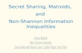 Secret Sharing, Matroids, and Non-Shannon Information Inequalities.