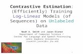 ACL 2005 N. A. Smith and J. Eisner Contrastive Estimation Contrastive Estimation : (Efficiently) Training Log-Linear Models (of Sequences) on Unlabeled.