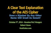 A Clear Text Explanation of the AES Cipher Does a Rijndael By Any Other Name Still Smell As Sweet? October 9 th, 2014 - Houston Perl Mongers Robert Stone.