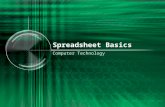 Spreadsheet Basics Computer Technology Spreadsheet Basics Use the Excel 2013 Spreadsheet Basics Worksheet. Fill in the answers while viewing this presentation.