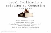 Legal Implications relating to Computing Science Data Protection Act Computer Misuse Act Copyright, Designs and Patents Act Communications Act Health and.