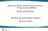 Regional Bulk Infrastructure Grant / Programme (RBIG) Grant and Policy Workshop with Water Boards 30 April 2010.