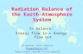 Radiation Balance of the Earth-Atmosphere System In Balance: Energy flow in = Energy flow out PowerPoint 97 To download: Shift LeftClick Please respect.