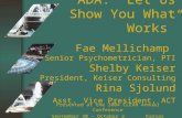 “ADA: Let Us Show You What Works” Fae Mellichamp Senior Psychometrician, PTI Shelby Keiser President, Keiser Consulting Rina Sjolund Asst. Vice President,