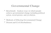 Governmental Change Benchmark: Analyze ways in which people achieve governmental change including political action, social protest, and revolution. Methods.
