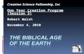 Creation Science Fellowship, Inc One Year Creation Program (Session 3) Robert Walsh November 4, 2010.