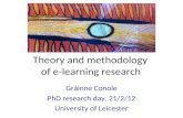 Theory and methodology of e-learning research Gráinne Conole PhD research day, 21/2/12 University of Leicester.