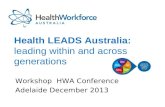 Health LEADS Australia: leading within and across generations Workshop HWA Conference Adelaide December 2013.