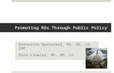 Promoting RDs Through Public Policy Katherine Nashatker, MS, RD, LD, CDE Nina Crowley, MS, RD, LD.