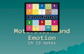 Motivation and Emotion Ch 13 notes. Terminology  Motive: stimulus that moves a person to behave in ways designed to accomplish a specific goal  Need: