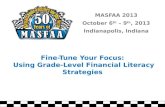 MASFAA 2013 October 6 th – 9 th, 2013 Indianapolis, Indiana Fine-Tune Your Focus: Using Grade-Level Financial Literacy Strategies.
