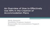 An Overview of How to Effectively Use IEPs in the Creation of Accommodation Plans Molly Rosinski Disability Program Analyst Reasonable Accommodation Support.