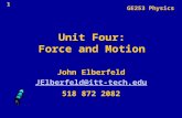 1 Unit Four: Force and Motion John Elberfeld JElberfeld@itt-tech.edu 518 872 2082 GE253 Physics.