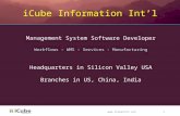 Www.icubeinfo.com 1 iCube Information Int’l Management System Software Developer Workflows – WMS – Services - Manufacturing Headquarters in Silicon Valley.