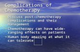 Complications of Chemotherapy Discuss post-chemotherapy complications and their management Discuss post-chemotherapy complications and their management.