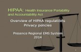 Overview of HIPAA regulations Privacy policies Presence Regional EMS System 2014 HIPAA: Health Insurance Portability and Accountability Act 1.