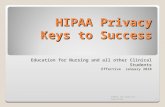 HIPAA Privacy Keys to Success Education for Nursing and all other Clinical Students Effective January 2010 HIPAA Job Specific Education1.