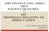 CA. ANIL MATHUR JAIPUR THE FINANCE (NO. 2)BILL 2014 SALIENT FEATURES ON PROPOSALS RELATING TO DIRECT TAXES.