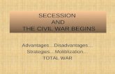 SECESSION AND THE CIVIL WAR BEGINS Advantages…Disadvantages… Strategies…Moliblization… TOTAL WAR.