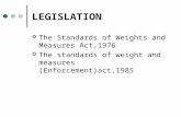 LEGISLATION The Standards of Weights and Measures Act,1976 The standards of weight and measures (Enforcement)act,1985.