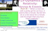 P1X*Dynamics & Relativity : Newton & Einstein Chris Parkes October 2005 Special Relativity Postulates Time Dilation Length Contraction Lorentz Transformation