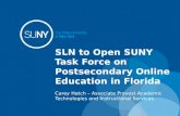 SLN to Open SUNY Task Force on Postsecondary Online Education in Florida Carey Hatch – Associate Provost Academic Technologies and Instructional Services.