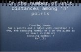 On the number of unit distances among ‘n’ points Crossing Lemma: For n points and e edges with condition e ≤ 4*n, the crossing number of G on the plane.