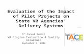 Evaluation of the Impact of Pilot Projects on State VR Agencies’ Delivery Systems 5 th Annual Summit VR Program Evaluation & Quality Assurance September.