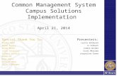 Common Management System Campus Solutions Implementation April 21, 2014 Presenters: Leslie Wilbourn Jo Volkert Jimmie Wilder Excel Mercado Jacqueline Green.