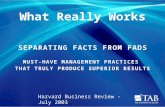SEPARATING FACTS FROM FADS MUST-HAVE MANAGEMENT PRACTICES THAT TRULY PRODUCE SUPERIOR RESULTS What Really Works Harvard Business Review - July 2003.