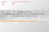 1 Pertemuan 13 eBusiness, AIS, Financial Statement and Accounting Professionals Matakuliah: F0662/ Web Based Accounting Tahun: 2005 Versi: 1/0.