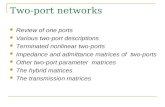 Two-port networks Review of one ports Various two-port descriptions Terminated nonlinear two-ports Impedance and admittance matrices of two-ports Other.