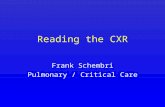 Reading the CXR Frank Schembri Pulmonary / Critical Care.