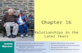Chapter 16 Relationships in the Later Years. Chapter 16: Relationships in the Later Years Chapter Outline Age and Ageism Caregiving for the Frail Elderly—The.