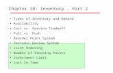 Chapter 10: Inventory - Part 2 Types of Inventory and Demand Availability Cost vs. Service Tradeoff Pull vs. Push Reorder Point System Periodic Review.